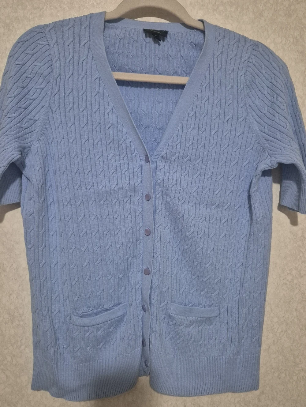 Talbots Light Blue Cable Knit V-Neck Short Sleeve Cardigan...Size:L